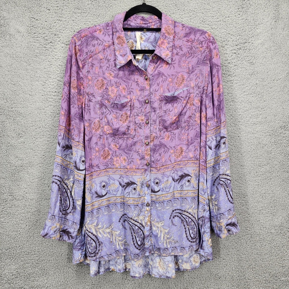 SALE! Aratta Silent Journey Large Floral Paisley Button Down Shirt Bohemian Top
